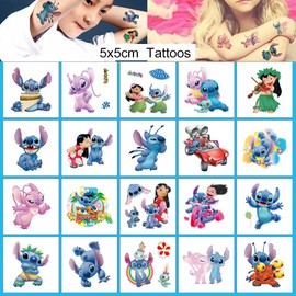 20 Sheets Lilo Stitch Temporary Tattoos for Kids, Birthday Party Favors, Cute Cartoon Decoration Sticker Gifts for Girl Boys Activity Class Prizes Carnival Christmas Rewards