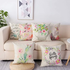 Artscope Set of 6 Decorative Cushion Covers, 45 x 45 cm, Cotton Linen Cushion Covers, Decorative Cushion Cover Set, Cushion Covers for Sofa, Car, Bedroom, Home Decor