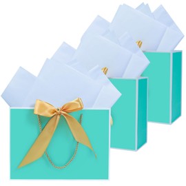 LYINUR 3Pcs Gift Bags for Presents, Medium Gift Bags with 6 Wrappers, Green Valentines Gift Bag Birthday Wedding Bridesmaid Gift Bag for Her Party Bags for Him, 28 x 20 x 10 cm