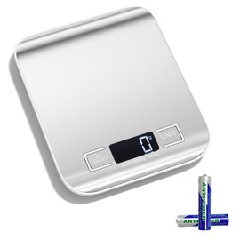 Newaner Electronic Kitchen Scales 10 kg / 1 g Stainless Steel Digital Scales with LED Display and Tare Function, Automatic Storage Scales with 6 Units of Measure, Weighing Food for Cooking, Baking,