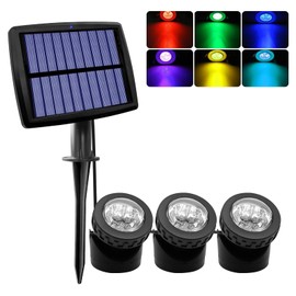 JUSTUP Outdoor Solar Pond Lights, Waterproof 6 LEDs Solar Underwater Pond Light Lighting Angle Adjustable Garden Spotlights, Auto ON/Off for Outdoor Garden Fish Tank Pool (3 Lamp RGB)