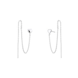 Vanbelle 925 Sterling Silver Jewelry - Dangling Chain & Heart Stud Threader Earring - Rhodium Plated - Classic Lightweight Valentine Gift for Her
