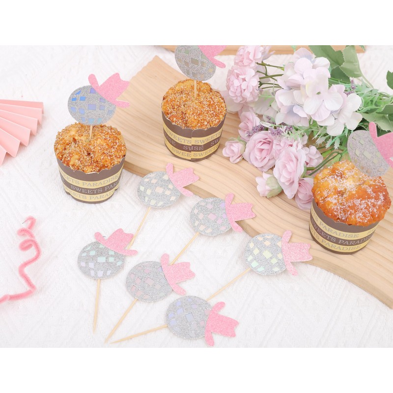 Disco Cowgirl Cupcake Toppers - Disco Ball Party Decorations, Set