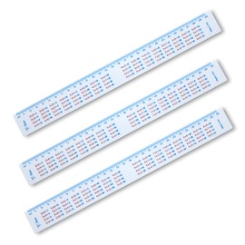 Filipov - 3 x Ruler 30 cm with Multiplying Table Straight Plastic Measuring Ruler White