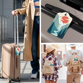 DONBEIDIU 2 Pack Luggage Tag for Suitcase, Sunset Scenery PU Cute Leather Luggage Tag Name ID Labels with Privacy Cover Suitcases Women Fun Laggage Tags