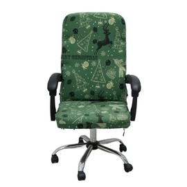 Christmas Office Chair Cover Green,Printed Elk,pinecone,Xmas tree,Snowflake,Jingle bell Stretch Computer Chair Cover Universal Removable Washable Anti-Dust Slipcovers with Zipper (L, Christmas-07)