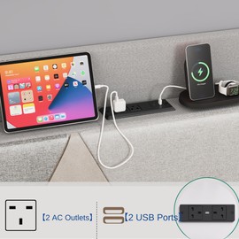 DWVO Luxury Queen Bed Frame with USB-C/A Charging Station & Soft Headboard, Modern Linen Upholstered Platform Bed, No Box Spring Needed, Easy Assembly,Noise-Free (Gradient Beige)