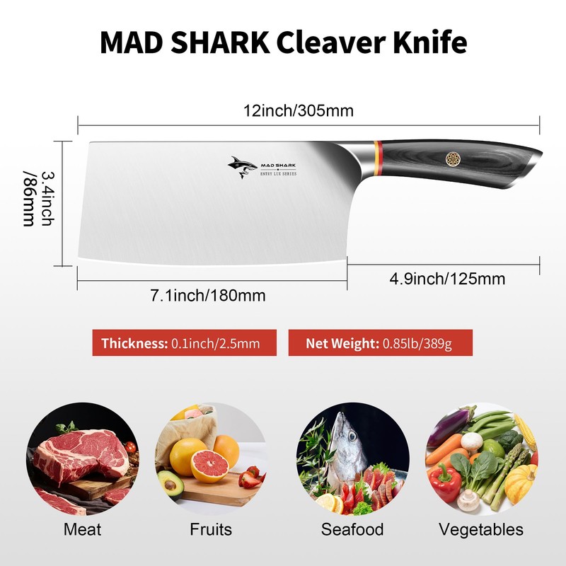 MAD SHARK 7 inch Kitchen Knife, Professional Sharp Vegetable Cleaver,