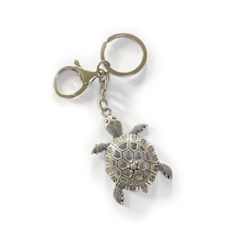 LARGE KEYRING - Tortoise/Turtle - Antique Silver Plated. Split Ring And Trigger Clasp. Key Ring.