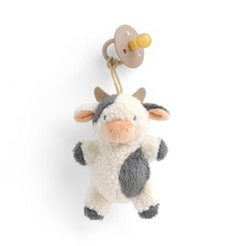 Itzy Ritzy - Chupete de goma natural con animales de peluche, soporte desmontable de vaca y goma natural a juego, ideal para edades de 0 a 6 meses (vaca)
