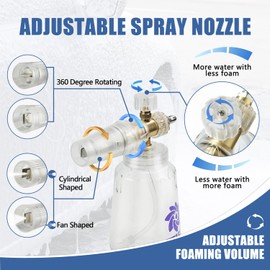 JANZ Foam Cannon for Pressure Washer, Adjustable Snow Foam Lance with 1/4 Inch Quick Connector, 1 Liter Bottle, 5 Pressure Washer Nozzle Tips, Car Wash Mitt, Replaceable Orifice Nozzle and Foam Maker