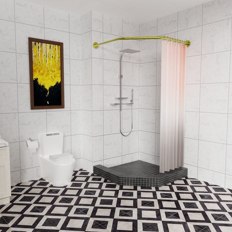 Diamond Shaped Shower Curtain Rod (Both Sides: 17"-25.6",Middle:20"-26) Stretchable True
