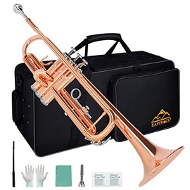 EASTROCK Trumpet Standard Brass Bb Copper Phosphor Plated Trumpet Instrument with Hard Case, Gloves, 7C Mouthpiece for Student Beginner