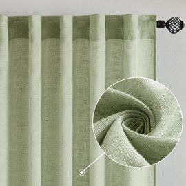 MIULEE Sage Green Linen Curtains 84 Inch Length for Bedroom Living Room, Soft Thick Linen Textured Window Drapes Semi Sheer Light Filtering Back Tab Rod Pocket Burlap Look Spring Decor, 2 Panels