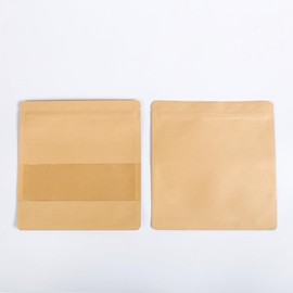 Clear Window & Brown Non-Laminated Kraft Paper Zipper Seal Heat Sealable Packaging Bags for Small Business, Bulk, Food Storing, Beauty Sample Kit, Freeze Dried Candies (100, 5.91 inch x 6.30 inch)