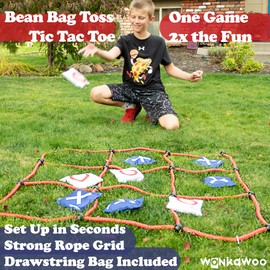 WonkaWoo Giant Tic Tac Toe Bean Bag Toss Game Playset, Large 3' x 3' Tic Tac Toe Rope Grid, Outdoors Lawn Yard Game for Family and Kids