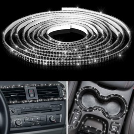 Kingdder Bling Car Trim Self Adhesive Bling Car Interior Exterior Decorations for Women Rhinestone Decor Stickers(16.4 ft,Black)