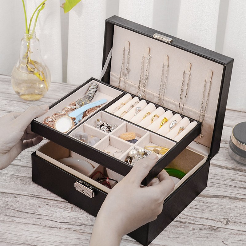 Double Layer Jewelry Box Soft PU Leather Jewelry Storage Organizer