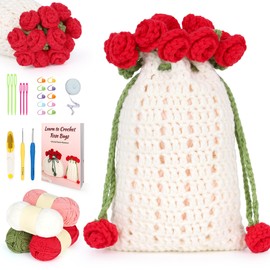 Katech Crochet Kit for Beginners - Crochet Flowers Bouquet Bag Bag Kit Includes Yarn, Hooks, Step-by-Step Guide, Needles & Accessories - Adults & Kids Crochet Starter Gift