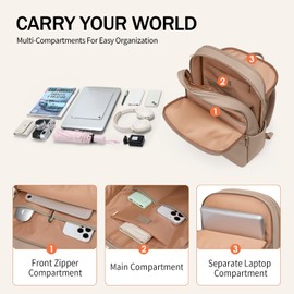 GOLF SUPAGS Laptop Backpack for Women Slim Computer Bag Work Travel College Backpack Purse Fits 15.6 Inch Notebook, Champagne