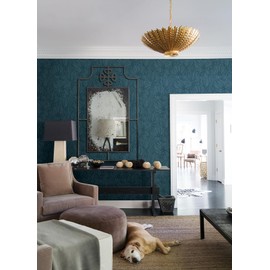 A-Street Prints Selwyn Flock Dark Blue Floral Wallpaper