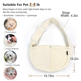 NATUYA Small Dog Carrier Sling Cat Sling-Dog Slings for Carrying Small Dogs-Adjustable Strap Hand Free Pet Puppy for Outdoor Traveling Subway (White, Canvas-Adjustable Strap)