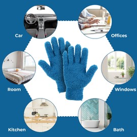 2 Pairs Microfibre Dust Gloves, Car Dusting Cleaning Glove, Washable Coral Fleece Gloves for Kitchen, Home, Blinds, Lamps, Furniture and Hard to Reach Corner Gaps