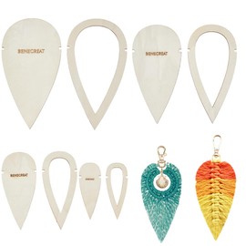 BENECREAT 8 Pcs Wood Macrame Cutting Template, Teardrop and Feather Macrame Cutting Molds, Macrame Wall Hanging Cutting Tool for Making Macrame Feather Tassel, Craft DIY