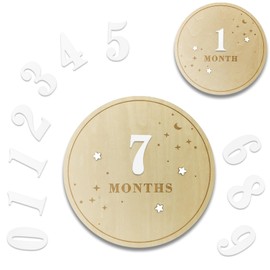 Baby Monthly Milestone Disc - Double-Sided 3D Birth Announcement Sign, 5.9" Wooden Disc with Numbers 1-12 for Monthly Milestones, Newborn Photo Props & Baby Shower Keepsake Gift (White)