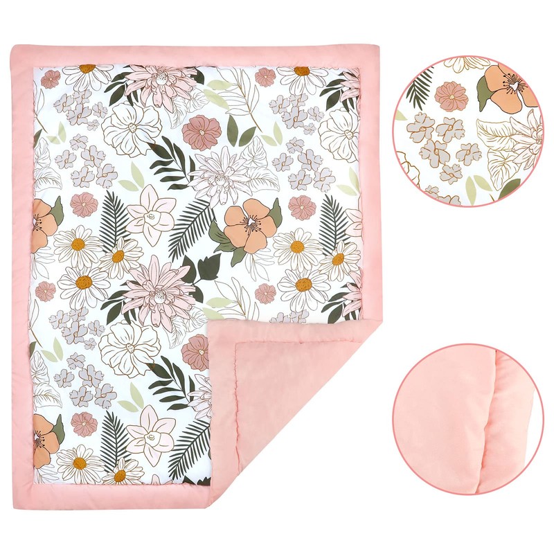 HNHUAMING Flower 4-Piece Crib Bedding Set, Baby Girl Bedding Crib