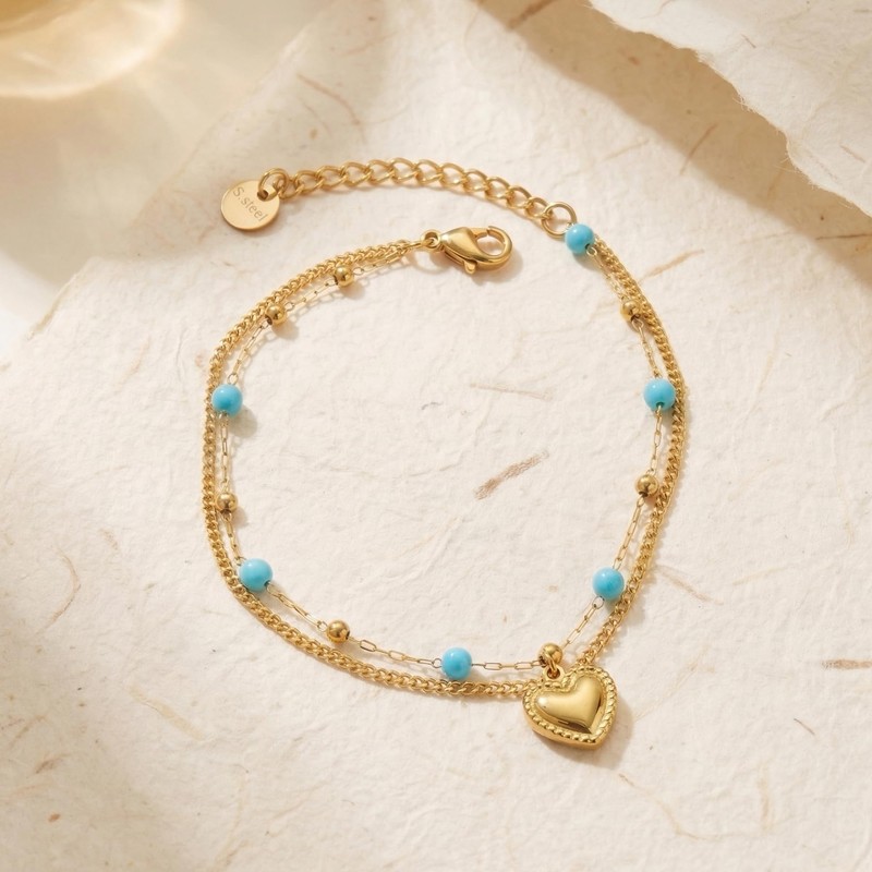 RINHOO FRIENDSHIP Boho Turquoise Bracelet Tiny Beads Stainless Steel Double