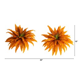 Nearly Natural 40in Autumn Artificial Fall Boston Fern Set of 2 - Harvest Season Foliage Mimics Turning Leaves of Autumn
