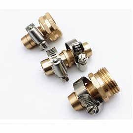 ANCLLO 3 Sets 5/8 Inch Brass Garden Hose Repair Kit, Female and Male Hose Connector with 4 Pieces Stainless Steel Clam