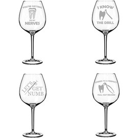 MIP Set of 4 Wine Glass Goblet Dental Dentist Collection 2 Funny Gift (20 oz Jumbo)