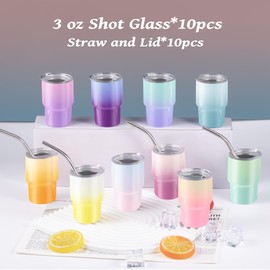 FOGWOWO 3 oz Gradient Color Sublimation Mini Tumbler Shot Glass with Straw and Lid,Stainless Steel Double Wall Vacuum Insulated Mini Tumblers Cups for Wedding Party Bar Travel (10 Pack)