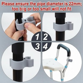Shower Head Holder for Shower Chair - Clip Fits 22mm (0.86")Chair Tubing, 2 Pack Strong Grip Handheld Shower Bracket for Bath Seat, Transfer Bench & Stool | Essential Bathroom Safety Accessory (Grey)