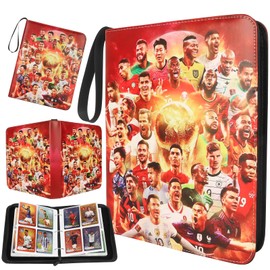 Trading Card Album for Football, 4 Pocket Football Card Binder with Zipper & Handle, 50 Page 400 Card Capacity,Trading Card Game Collection Album for Kids, Waterproof PU Leather