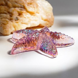 H&D HYALINE & DORA 2.8" Glass Starfish Figurine Handmade Blown Glass Starfish Figurine Tiny Glass Sea Animals Ornament for Aquarium Decor(Pink)