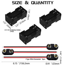 WMYCONGCONG 5 Pack 4 x 1.5V AA Battery Holder with I Type Wired Battery Clip Standard Snap Connector(4AA)
