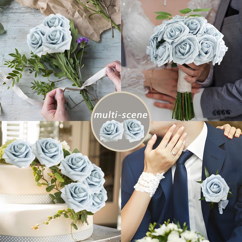 WANTMAZOR Artificial Flowers Blue Roses Real Looking Foam Fake Roses