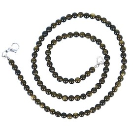 Taddart Minerals - Black Necklace Made from Natural Gemstone Gold Obsidian with 4 mm Balls and 45 cm Length - Handmade, gold obsidian, gold obsidian