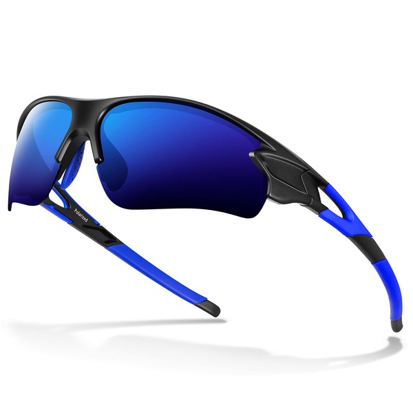 Tac Polarized sports sunglasses for Men Women Youth Baseball Military Motorcycle Fishing (MATTE BLUE)