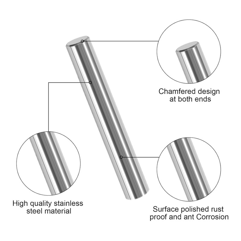 Stainless Steel Dowel Pins, 8mm x 30mm, Set of 10,