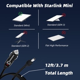 Magiktech 12V Car Charge Cable for Starlink MIni, Vehicle Charge Adapter to DC5521 Cable for Starlink MIni (12FT)
