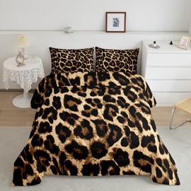 Leopard Print Comforter Set Africa Cheetah Print Bedding Set Safari Animal Pattern Duvet Set for Kids Boys Girls Children Teens Men Women Bedroom Decor Black and Brown Leopard Comforter Twin Size 2Pcs