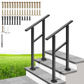 VIVOHOME 2-Pack 2 Step Hand Rails for Outdoor Steps, Wrought Iron Railing, Black Oval Exterior Hand Railing for Porch, Deck, or Indoor Stairs, Railing Kit