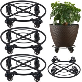 KvyusFlourish 3 Packs Large Metal Plant Caddy with Wheels 13.6" Rolling Plant Stands Heavy-Duty Wrought Iron Plant Dolly Plant Rollers Planter Mover with Casters