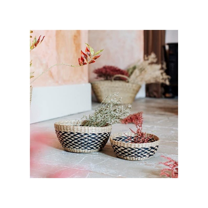 Sass & Belle Black Chevron Seagrass Decorative Bowls - Set
