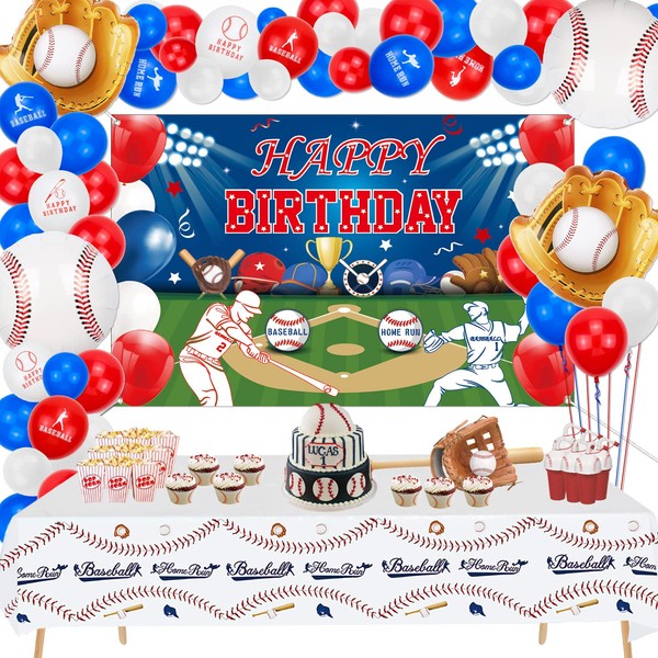 Baseball Party Decorations, Includes Baseball Backdrop, Tablecloths and 73 Balloons Garland Arch Kits for Boys Kids and Baseball Fans Sports Theme Birthday Party Supplies