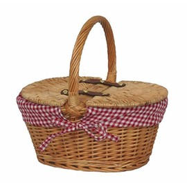 Red Hamper Wicker Willow Child's Lined Oval Lidded Picnic Basket